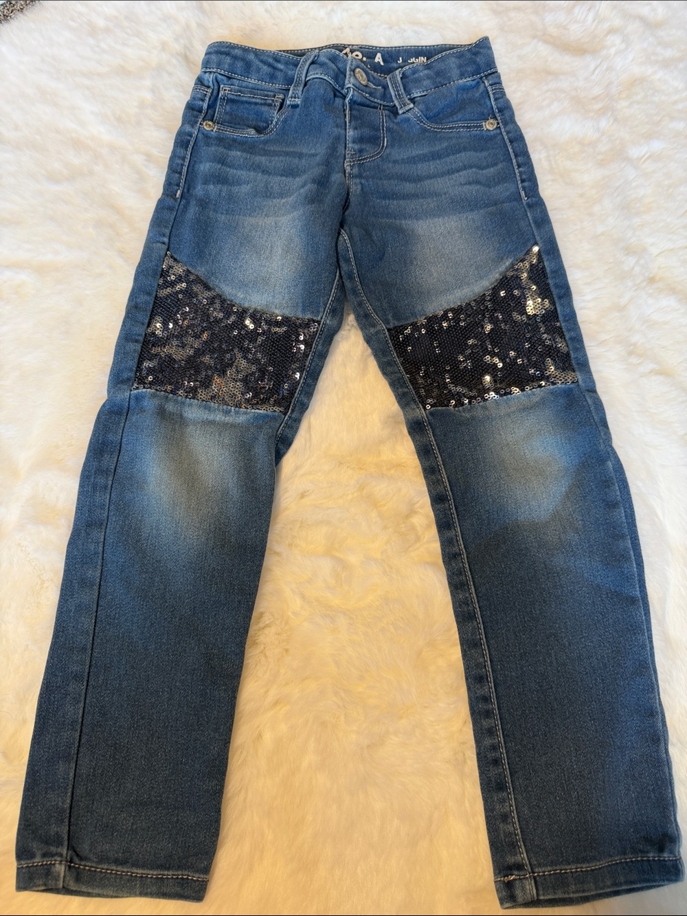 Sonoma Girls Blue Denim Jeans with Black Sequin Knee Panels